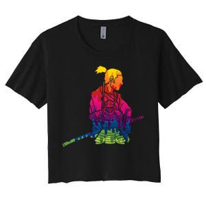 Cool Colorful Samurai Katana Women's Crop Top Tee