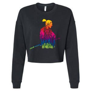 Cool Colorful Samurai Katana Cropped Pullover Crew