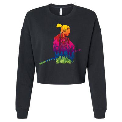 Cool Colorful Samurai Katana Cropped Pullover Crew