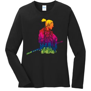 Cool Colorful Samurai Katana Ladies Long Sleeve Shirt