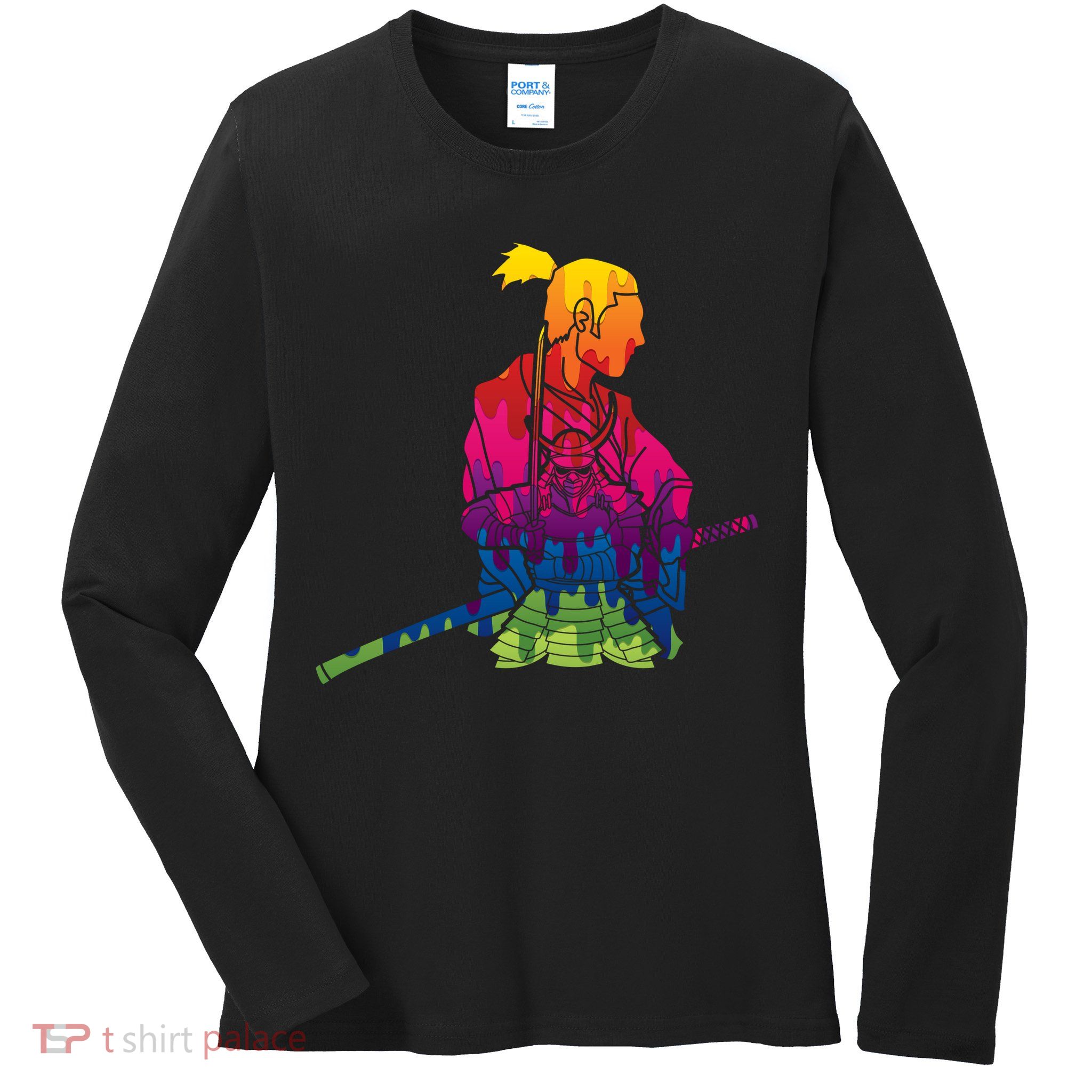Cool Colorful Samurai Katana Ladies Long Sleeve Shirt