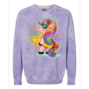 Cool Cute Surfer Unicorn Colorblast Crewneck Sweatshirt