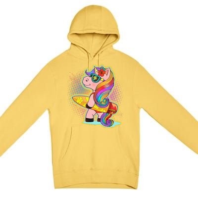 Cool Cute Surfer Unicorn Premium Pullover Hoodie