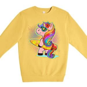 Cool Cute Surfer Unicorn Premium Crewneck Sweatshirt