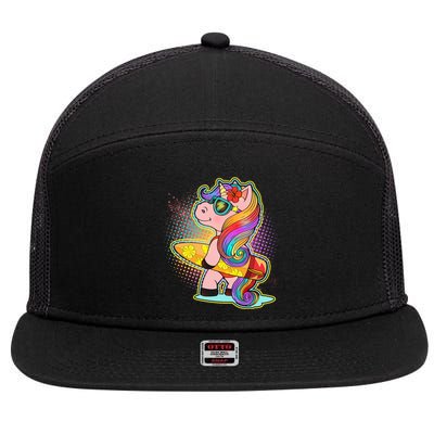 Cool Cute Surfer Unicorn 7 Panel Mesh Trucker Snapback Hat