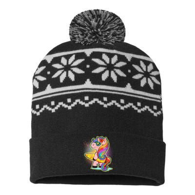 Cool Cute Surfer Unicorn USA-Made Snowflake Beanie