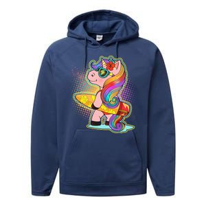 Cool Cute Surfer Unicorn Performance Fleece Hoodie