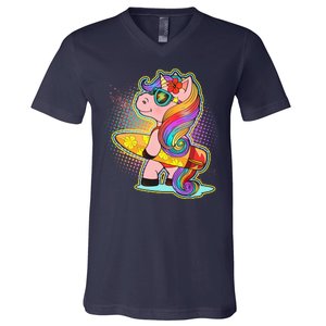 Cool Cute Surfer Unicorn V-Neck T-Shirt