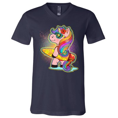 Cool Cute Surfer Unicorn V-Neck T-Shirt