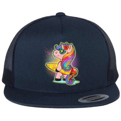 Cool Cute Surfer Unicorn Flat Bill Trucker Hat