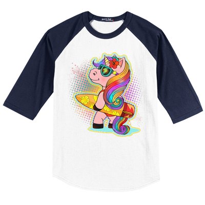 Cool Cute Surfer Unicorn Baseball Sleeve Shirt