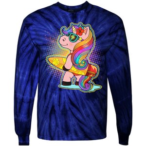 Cool Cute Surfer Unicorn Tie-Dye Long Sleeve Shirt