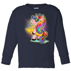 Cool Cute Surfer Unicorn Toddler Long Sleeve Shirt