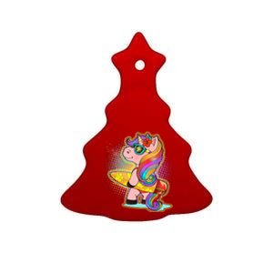 Cool Cute Surfer Unicorn Ceramic Tree Ornament