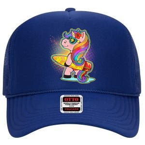 Cool Cute Surfer Unicorn High Crown Mesh Back Trucker Hat