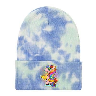 Cool Cute Surfer Unicorn Tie Dye 12in Knit Beanie