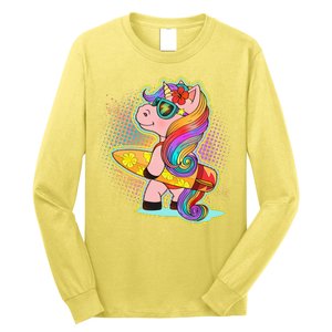 Cool Cute Surfer Unicorn Long Sleeve Shirt