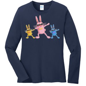 Cool Dabbing Easter Bunnies Ladies Long Sleeve Shirt