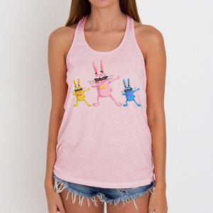 Cool Dabbing Easter Bunnies Women's Knotted Racerback Tank