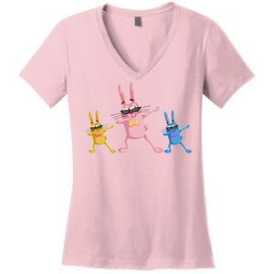 Cool Dabbing Easter Bunnies Women's V-Neck T-Shirt