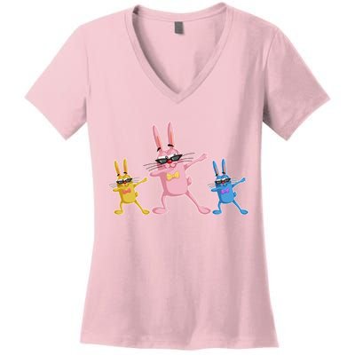 Cool Dabbing Easter Bunnies Women's V-Neck T-Shirt