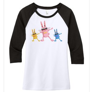 Cool Dabbing Easter Bunnies Women's Tri-Blend 3/4-Sleeve Raglan Shirt