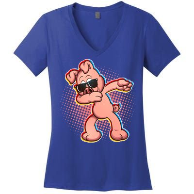 Cool Dabbing Pig Women's V-Neck T-Shirt