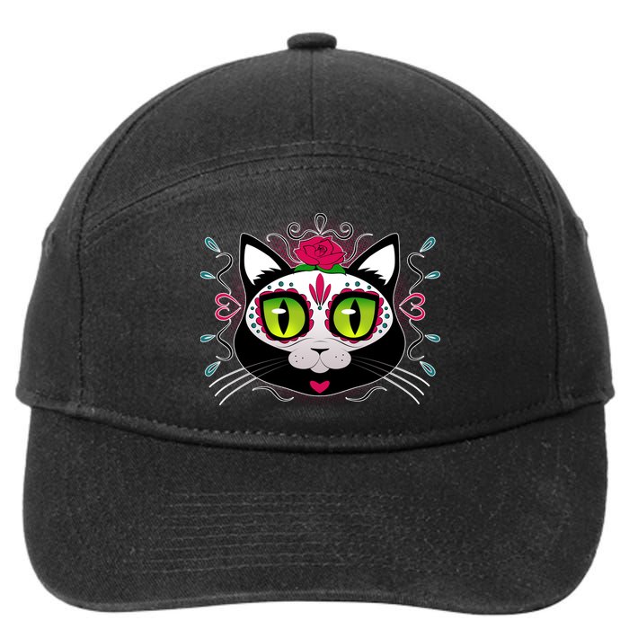 Cool Day Of The Dead Cat 7-Panel Snapback Hat