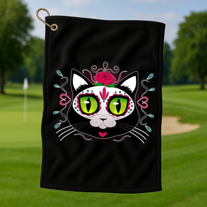 Cool Day Of The Dead Cat Golf Towel