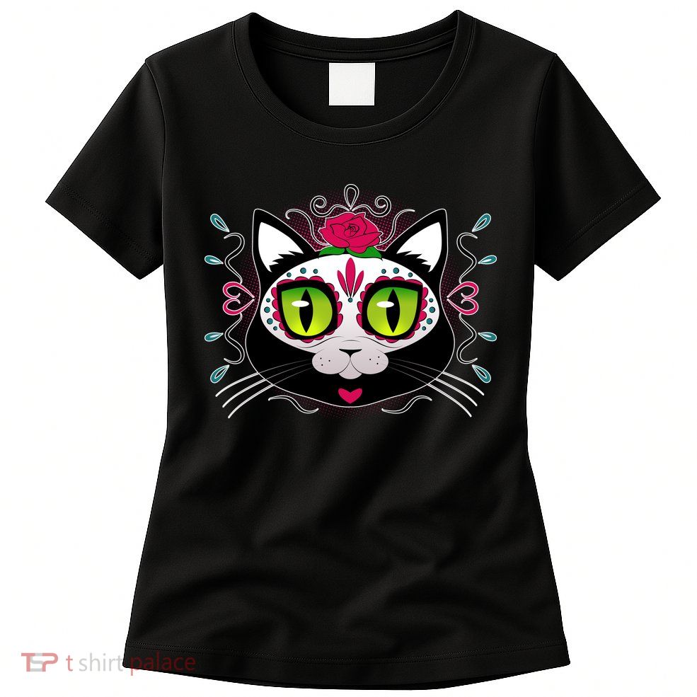 Cool Day Of The Dead Cat Womens T-Shirt
