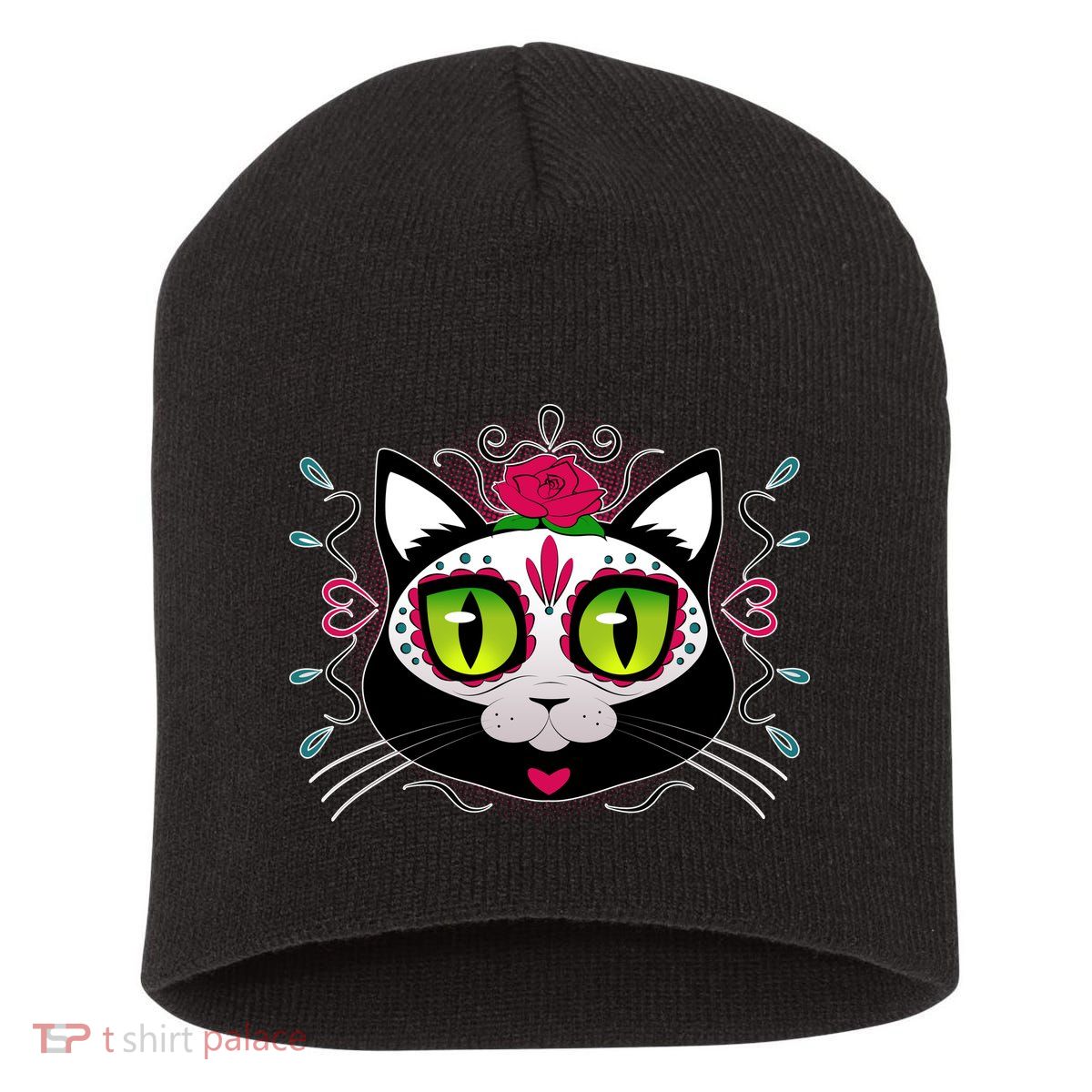 Cool Day Of The Dead Cat Short Acrylic Beanie