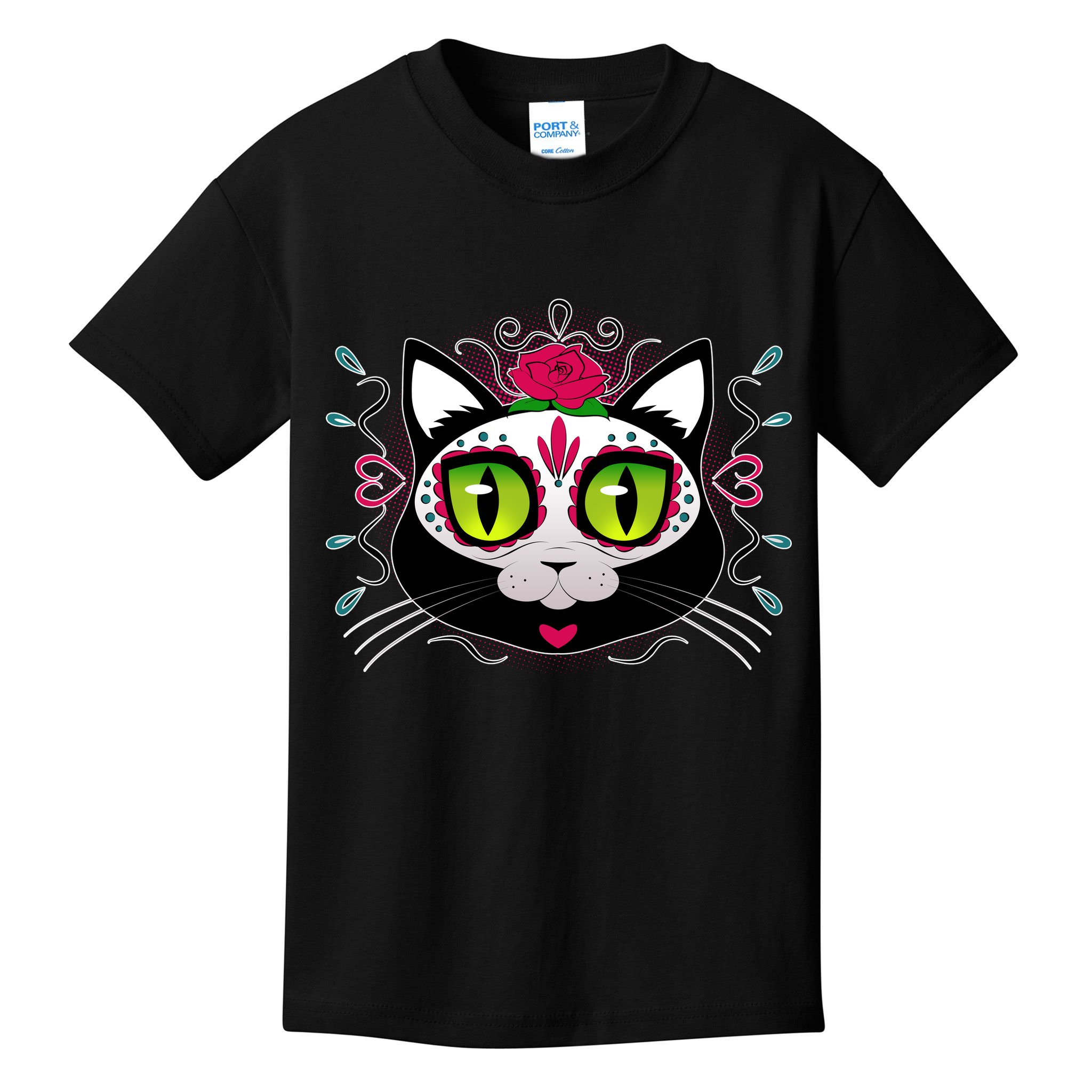 Cool Day Of The Dead Cat Kids T-Shirt