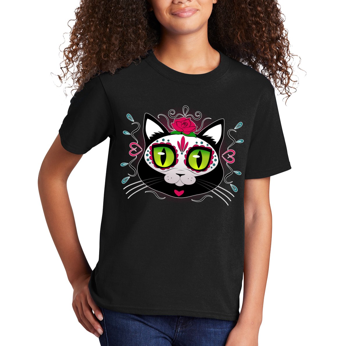 Cool Day Of The Dead Cat Kids T-Shirt