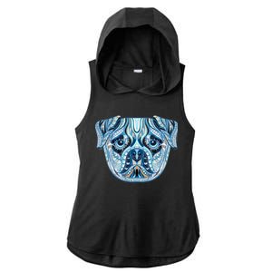 Cool Ethnic Trippy Pug Dog Face Ladies PosiCharge Tri-Blend Wicking Draft Hoodie Tank