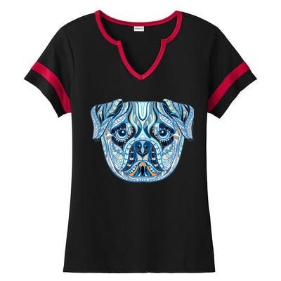 Cool Ethnic Trippy Pug Dog Face Ladies Halftime Notch Neck Tee