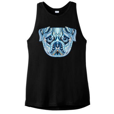 Cool Ethnic Trippy Pug Dog Face Ladies PosiCharge Tri-Blend Wicking Tank