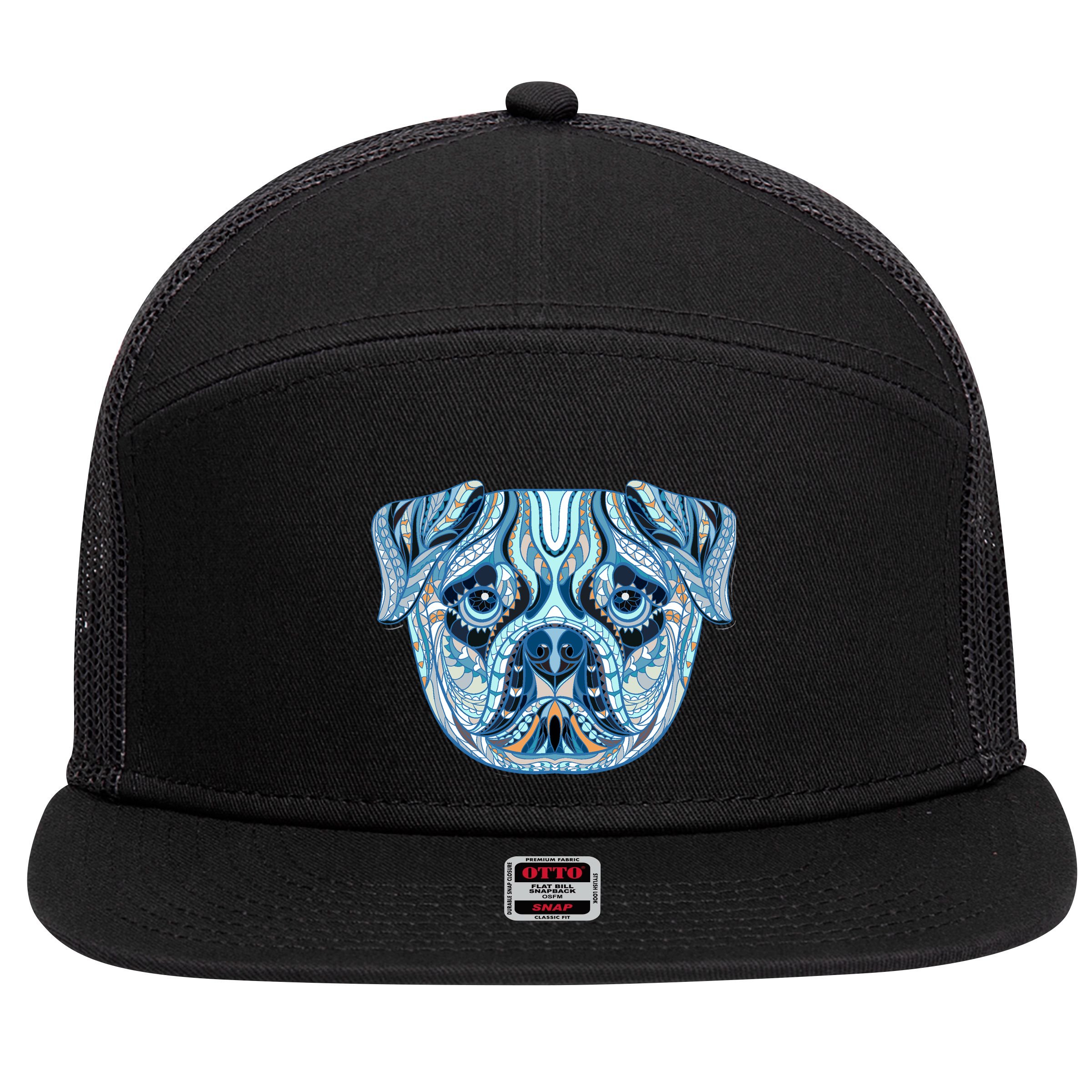Cool Ethnic Trippy Pug Dog Face 7 Panel Mesh Trucker Snapback Hat