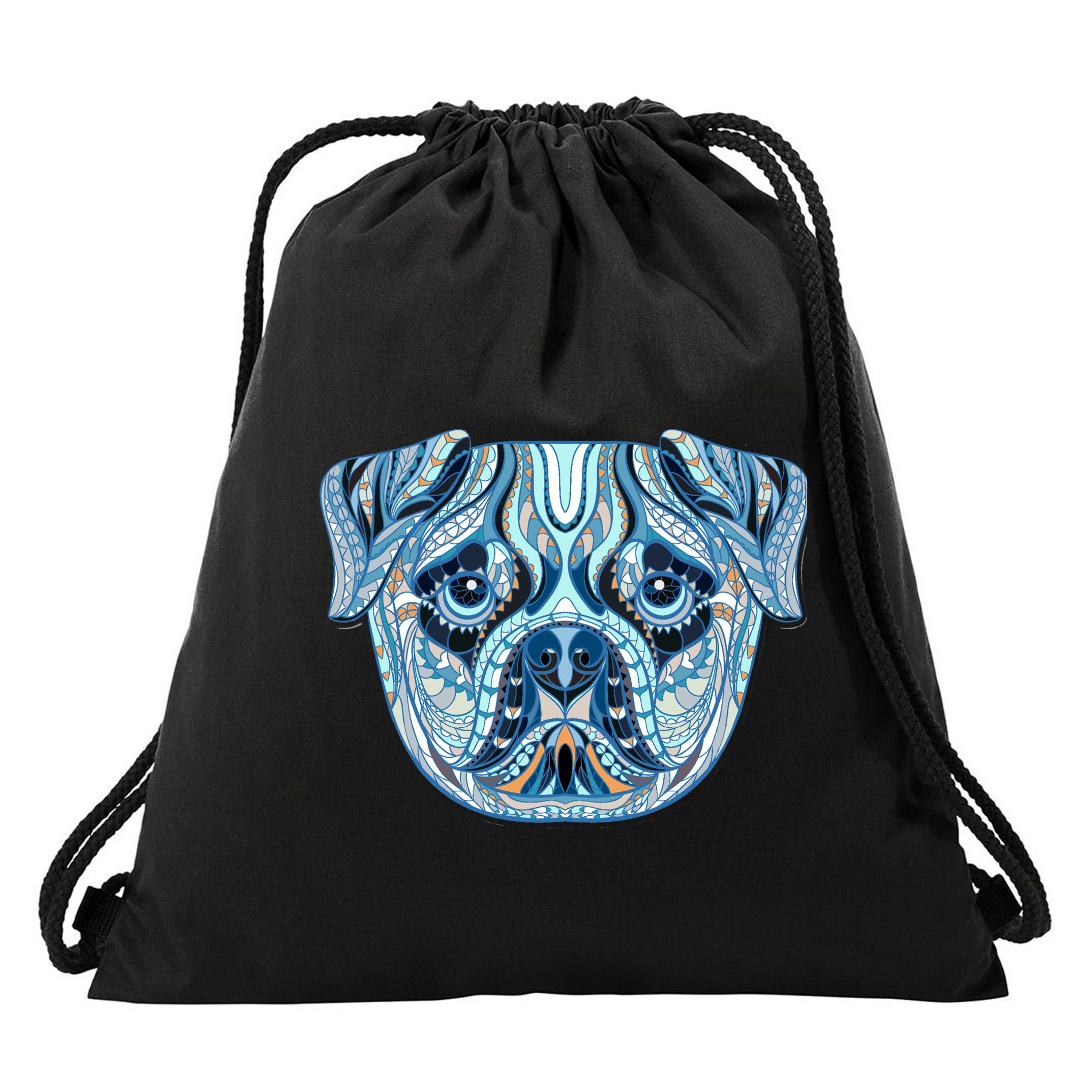 Cool Ethnic Trippy Pug Dog Face Drawstring Bag