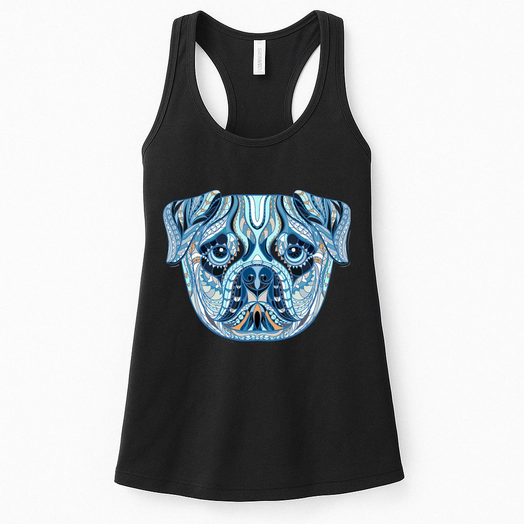 Cool Ethnic Trippy Pug Dog Face Womens Tank Top