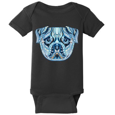 Cool Ethnic Trippy Pug Dog Face Baby Bodysuit
