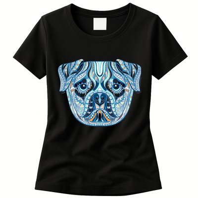 Cool Ethnic Trippy Pug Dog Face Womens T-Shirt