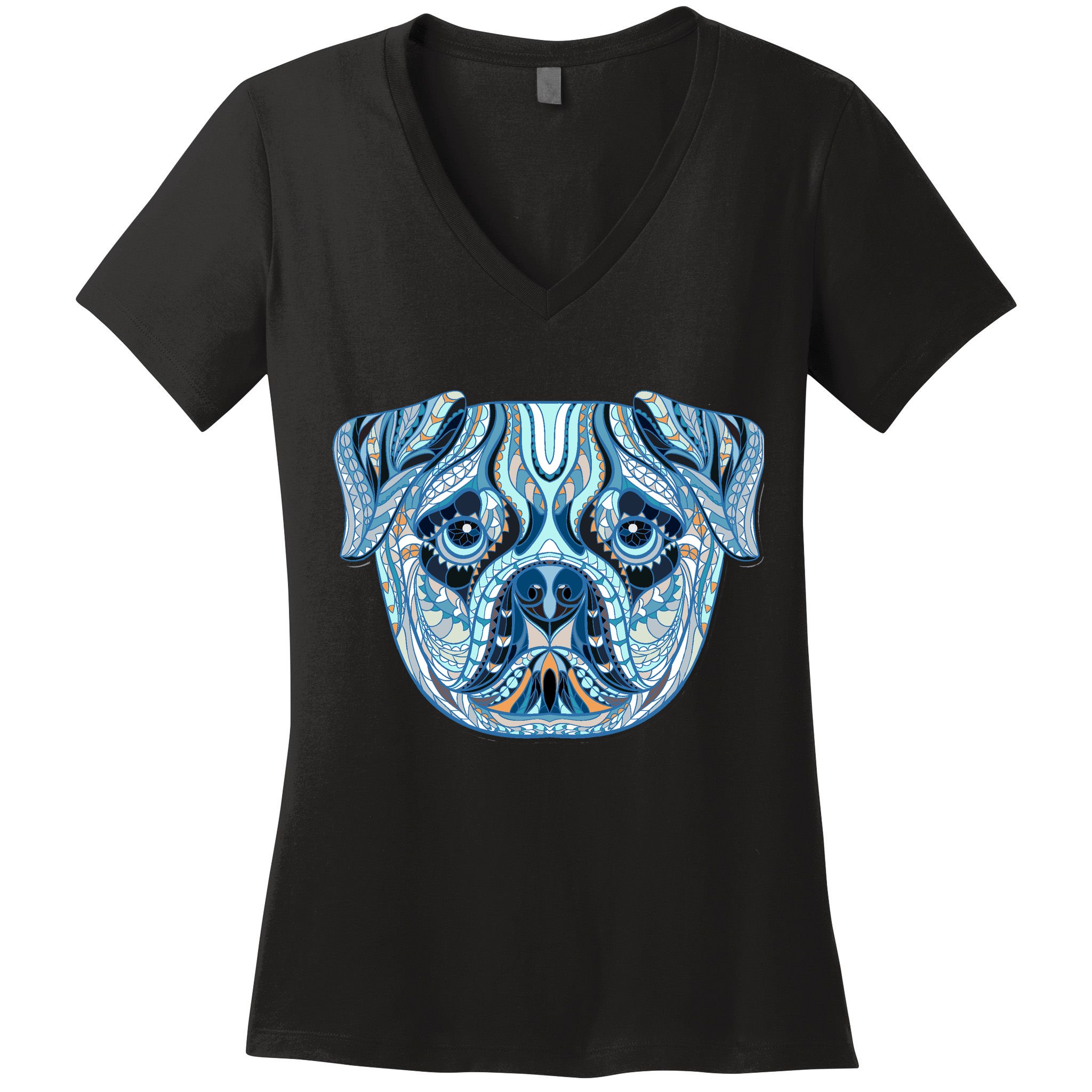 Cool Ethnic Trippy Pug Dog Face Women's V-Neck T-Shirt