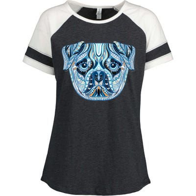 Cool Ethnic Trippy Pug Dog Face Enza Ladies Jersey Colorblock Tee