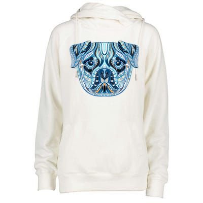 Cool Ethnic Trippy Pug Dog Face Womens Funnel Neck Pullover Hood