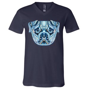 Cool Ethnic Trippy Pug Dog Face V-Neck T-Shirt