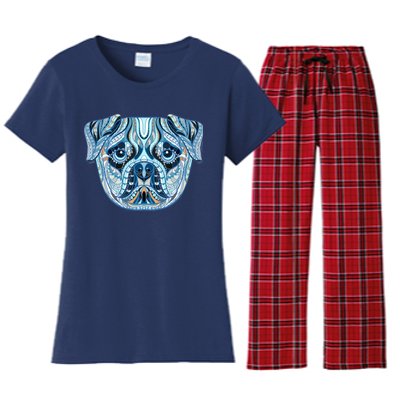 Cool Ethnic Trippy Pug Dog Face Women's Flannel Pajama Set