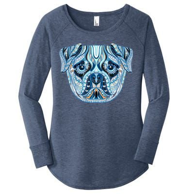 Cool Ethnic Trippy Pug Dog Face Women's Perfect Tri Tunic Long Sleeve Shirt