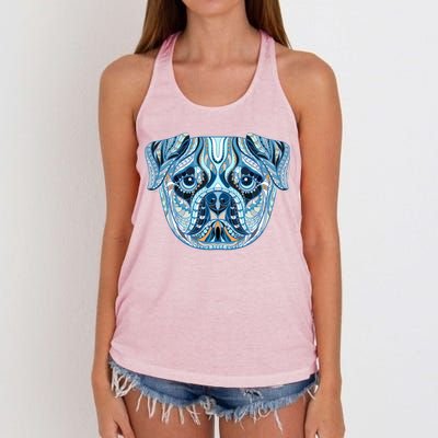 Cool Ethnic Trippy Pug Dog Face Women's Knotted Racerback Tank