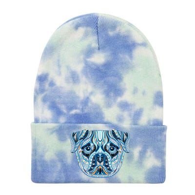 Cool Ethnic Trippy Pug Dog Face Tie Dye 12in Knit Beanie