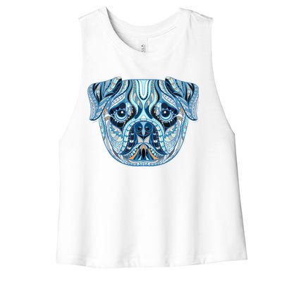 Cool Ethnic Trippy Pug Dog Face Women's Racerback Cropped Tank